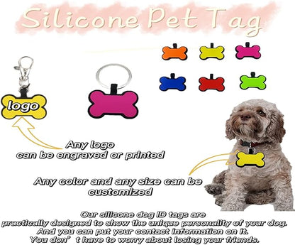 6 Pack Soundless Bone Design Pet ID Tag with 6 Popular Colors in One Set,Personlized Silent Dog Tag,Easy Engraved and Double Sided, No More Jingling Pet Tags,Never Fades-Durable for Dog and Cat