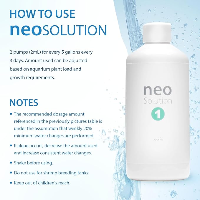 Plant Fertilizer for Aquarium Plants - Liquid Fertilizer with Nitrogen, Phosphorus, Potassium, Magnesium to Promote Growth & Photosynthesis in Aquatic Environments - Neo Solution 1, 1000ml