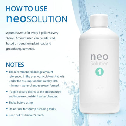Plant Fertilizer for Aquarium Plants - Liquid Fertilizer with Nitrogen, Phosphorus, Potassium, Magnesium to Promote Growth & Photosynthesis in Aquatic Environments - Neo Solution 1, 300ml