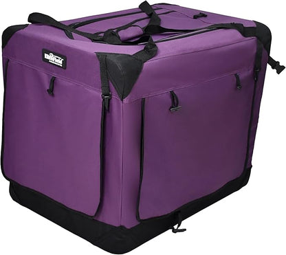 EliteField 4-Door Folding Soft Dog Crate with Curtains, Carrying Bag and Fleece Bed (2 Year Warranty), Indoor & Outdoor Pet Home (42" L x 28" W x 32" H, Purple+4 Door Curtains)