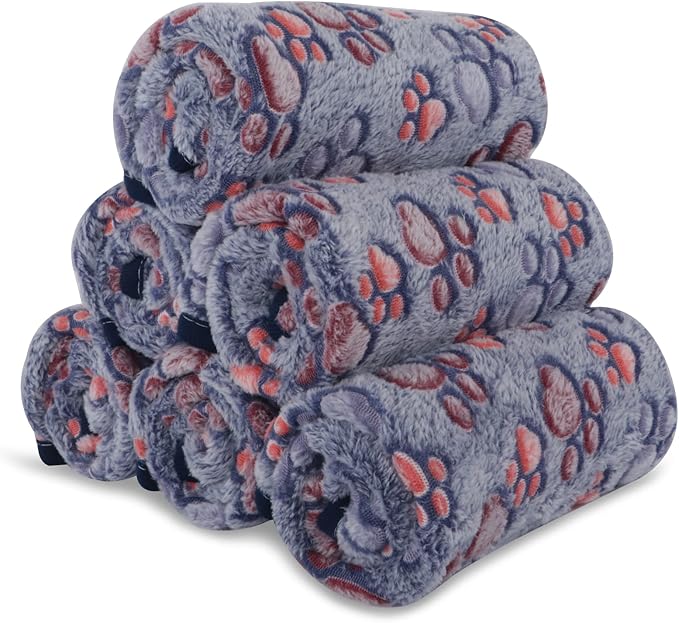 BVAGSS 6 Pack Small Dog Blanket, Super Soft Warm Pet Cover Blankets, Paw Print Puppy Fleece Flannel Blanket for Small Medium Dogs and Cats MW003
