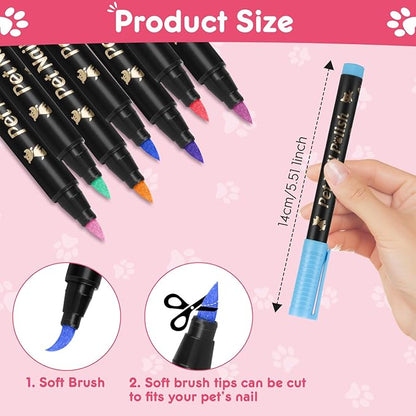 7 Colors Quick Dry Dog Nail Polish Kit Pet Safe Polish Pens for Puppy Nail Art & Paw Care Easy-Apply, Odorless Formula for Dogs & Cats