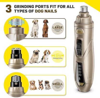 Dog Nail Grinder Super Quiet Dog Nail Trimmers 3 Grinding Wheels 3 Speed Rechargeable Pet Nail Grinder LED Display Dog Nail Clippers Kit for Large Medium Small Dogs Cats Dog Nail File Toenail Clippers