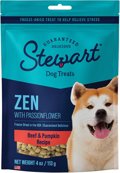 Stewart Freeze Dried Dog Treats, Zen Beef & Pumpkin, Anxiety Relief, Grain Free, 4 Ounce Resealable Pouch, Made in USA