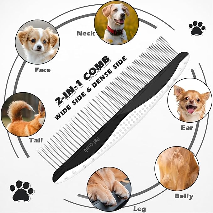 3PCS Dog Grooming Kit I Dog Brush for Shedding I Deshedding Dog Brush I Metal Dog Comb I Dog Bath Brush I Undercoat Rake for Dogs and Cats I Premium Pet Supplies (White Black)
