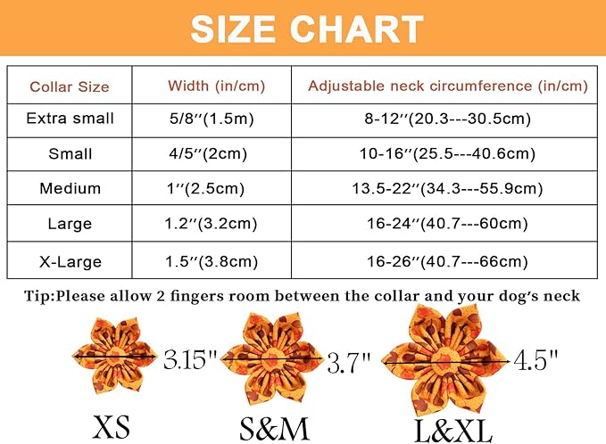 ARING PET Fall Dog Collar-Cotton Maple Leaves Dog Collar with Flower, Adjustable Autumn Leaves Dog Collars Pet Necklace with Metal Buckle for Girl&Boy Dogs