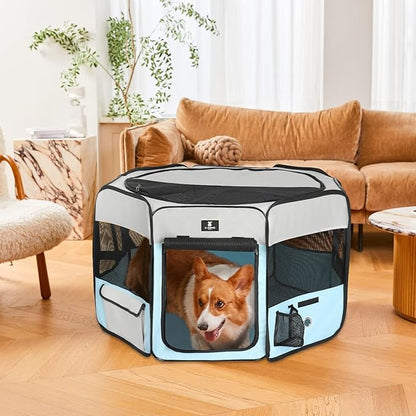 X-ZONE PET Dog Playpen Portable Pet Play Pens for Puppies, Cat, Rabbit, Chicks, Foldable Exercise Play Tent Kennel Crate, Indoor/Outdoor Travel Camping Blue Medium