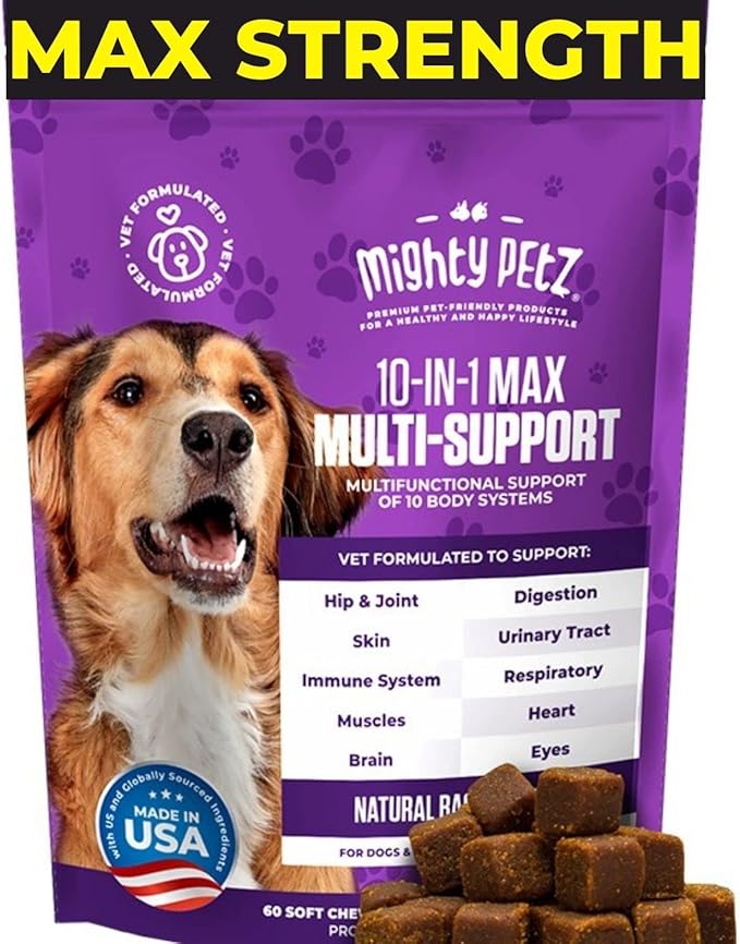 Mighty Petz MAX Dog Multivitamin - Senior & Adult Dog Vitamins 10 in 1 Complete Support for Joints, Immunity, Mobility, Gut, Energy, Skin Health, Pet Multivitamin Daily Chewable Supplement