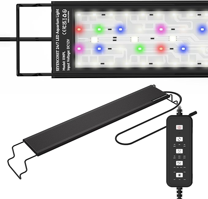 LED Aquarium Light, 24/7 Mode IP68 for Plants-Full Spectrum Fish Tank Light, 36-45 Inch, Sunrise-Daylight-Moonlight, White Blue Red Green Pink LEDs with Extendable Brackets for Freshwater