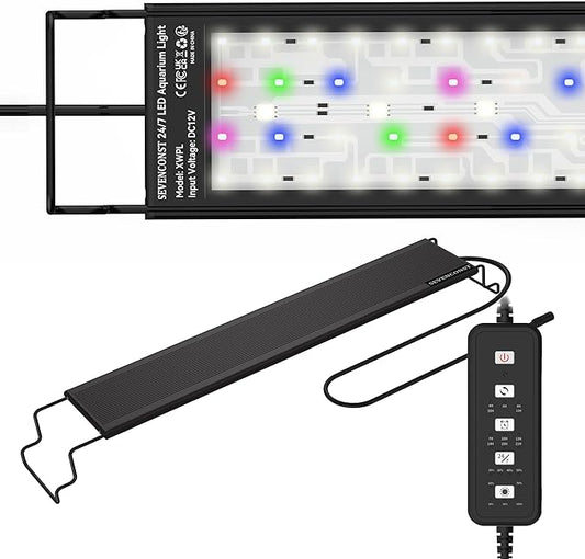 LED Aquarium Light, 24/7 Mode IP68 for Plants-Full Spectrum Fish Tank Light, 36-45 Inch, Sunrise-Daylight-Moonlight, White Blue Red Green Pink LEDs with Extendable Brackets for Freshwater