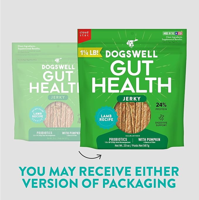 DOGSWELL Gut Health Meaty Jerky Dog Treats, Lamb, 20 oz. Pouch