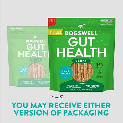 DOGSWELL Gut Health Meaty Jerky Dog Treats, Lamb, 20 oz. Pouch