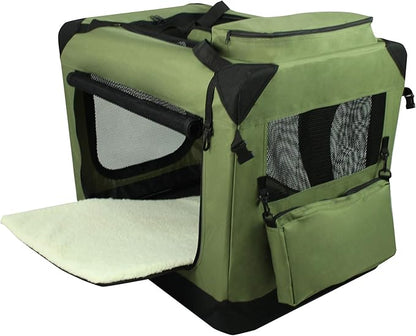 EliteField 3-Door Folding Soft Dog Crate with Carrying Bag and Fleece Bed (2 Year Warranty), Indoor & Outdoor Pet Home (36" L x 24" W x 28" H, Sage Green)