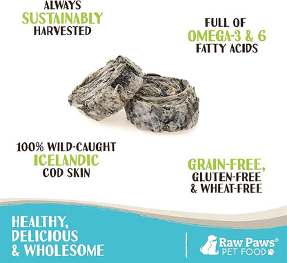 Raw Paws Cod Skin Rolls for Dogs, 5-oz  Icelandic Cod Skins for Dogs - Fish Skins for Dogs - Fish Skin Chews for Dogs - Cod Skin Dog Treats - Cod Treats for Dogs - Dried Fish Dog Treats - Fish Treats