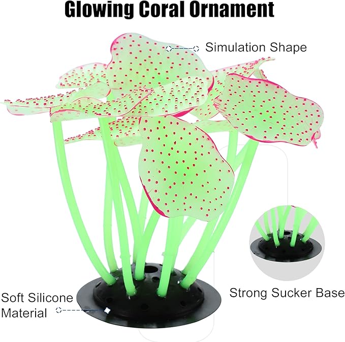 VOCOSTE Soft Silicone Glowing Aquarium Mushroom Coral, Fluorescence Aquatic Artificial Coral for Fish Tank Decoration, Green