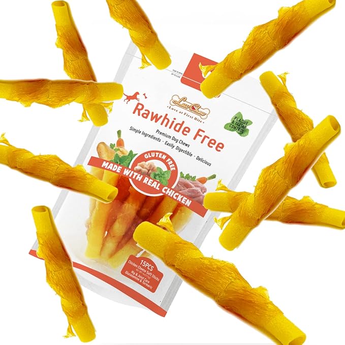 Chicken Wrapped Dog Bone Treat Sticks with Glucosamine & Turmeric, Easy to Digest, Non-Rawhide Soft Chicken Cheese Dog Chew Treats 15pcs/Pack