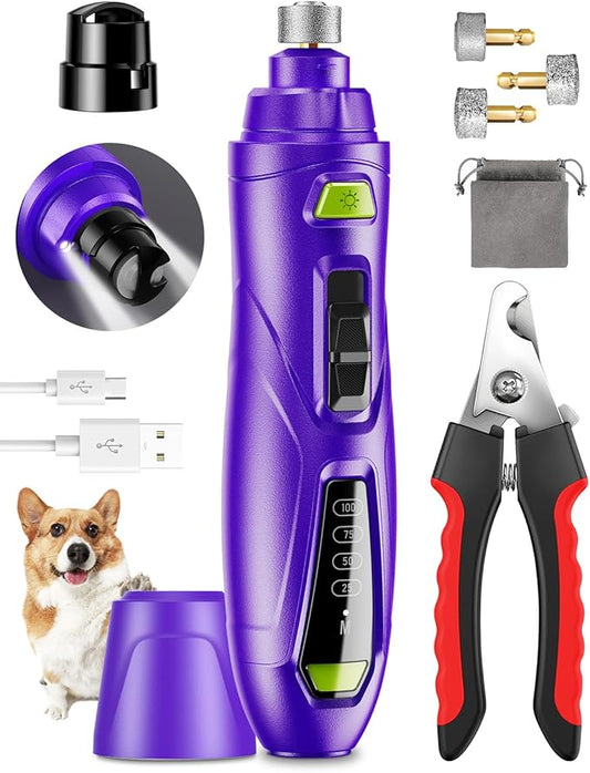 Dog Nail Grinder Super Quiet Dog Nail Trimmers 3 Grinding Wheels 3 Speed Rechargeable Pet Nail Grinder LED Display Dog Nail Clippers Kit for Large Medium Small Dogs Cats Dog Nail File Toenail Clippers