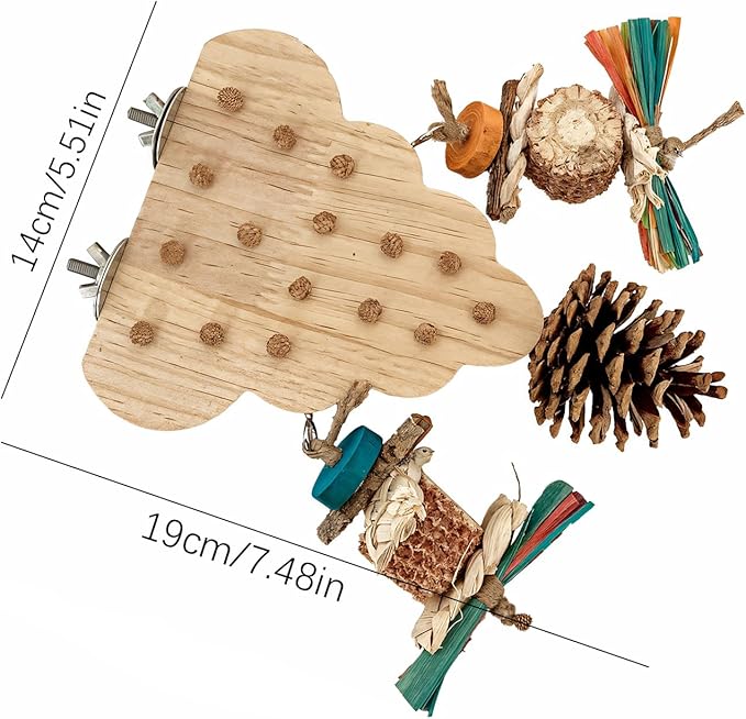 Parrot Toys, Parrot Wooden Bird Toys, Long Tailed Parrot Toys with Pure Natural Corn Sticks, Small and Medium-Sized Parrot Toys with Pure Natural Pine Cones, Fun Bird Cage Accessories