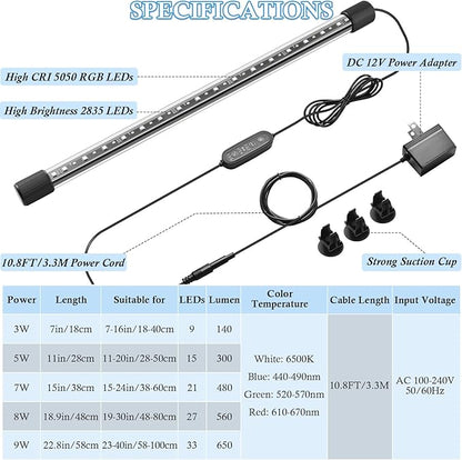 FEDOUR 22.8in Submersible Aquarium LED Light, 24/7 Aquarium Lights with Full Spectrum RGBW LEDs, IP68 Waterproof Fish Tank Light with Dimming, Timming and Color Adjustable