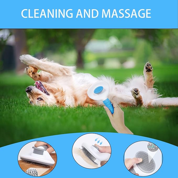 9 PCS Dog,Cat Grooming Brush Shedding Kit-Self-Cleaning Smooth Dog Brush Hair Removal And Flea Comb Rubber Bath Brush Toothbrush Grooming Brush Nail Clippers And File pet Bath Absorbent towel (blue)