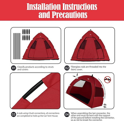 Cat and Dog Waterproof Tent House - Indoor/Outdoor Cave Nest Bed for Small Pets, Washable (Red, Extra Large)