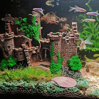 Mipukbay Aquarium Decor Castle, Resin Fish Tank Ornament for Freshwater/Saltwater, Safe Green Landscape Rock Cave