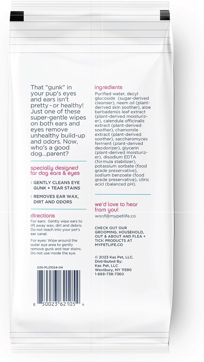 Pet Life Unlimited Dog Ear Wipes, Dog Eye Wipes - Plant-Based Dog Ear Cleaner Wipes with Moisturizing Aloe Leaf & Soothing Chamomile - Fragrance Free Eye and Ear Wipes for Dogs - 30 Count (Pack of 4)