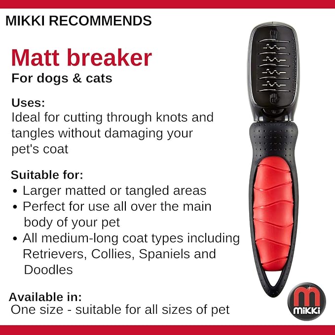 Dog, Cat Matt Breaker Rake - Matt and Tangle Remover - De-Matting Comb Tool for Pets