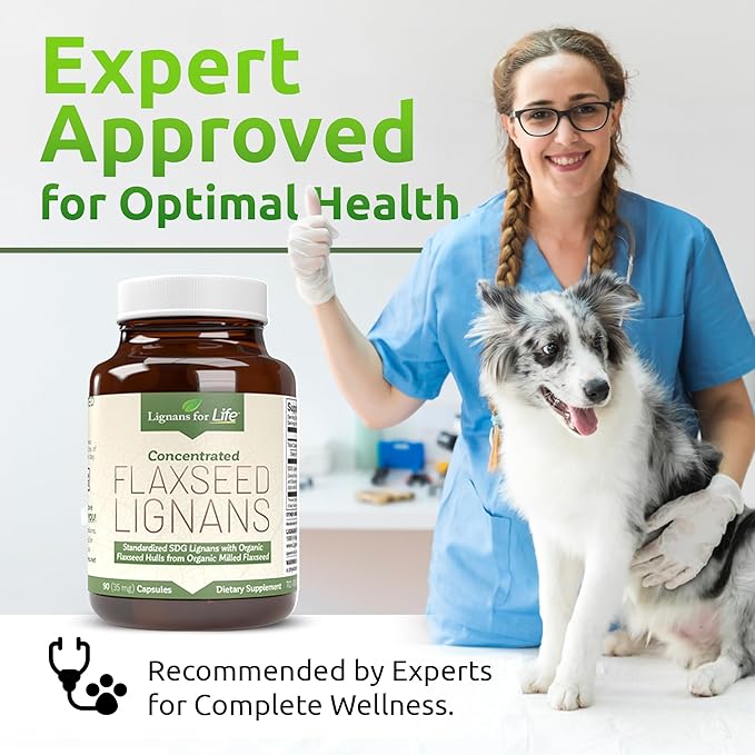 Lignans for Life Flaxseed Lignans for Dogs & People + SDG - Omega 3 Fatty Acids, High Fiber Antioxidants - Improve Shiny Coat, Digestive & Heart Health for Dogs, 35mg, 90 Flaxseed Capsules, 1 Pack