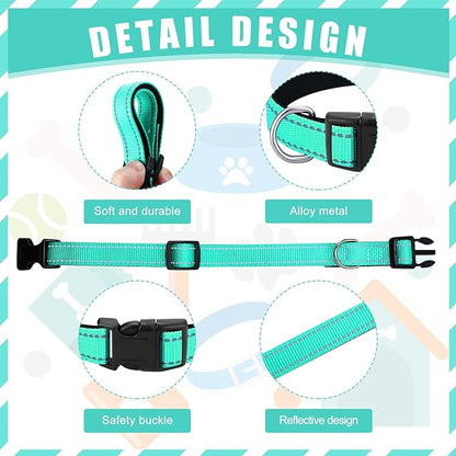 6 Pcs Reflective Dog Collar Soft Padded Breathable Adjustable Nylon Pet Collar with Safety Locking Buckle for Dogs Cats Puppy Pets Accessories(Large,Fresh Color)