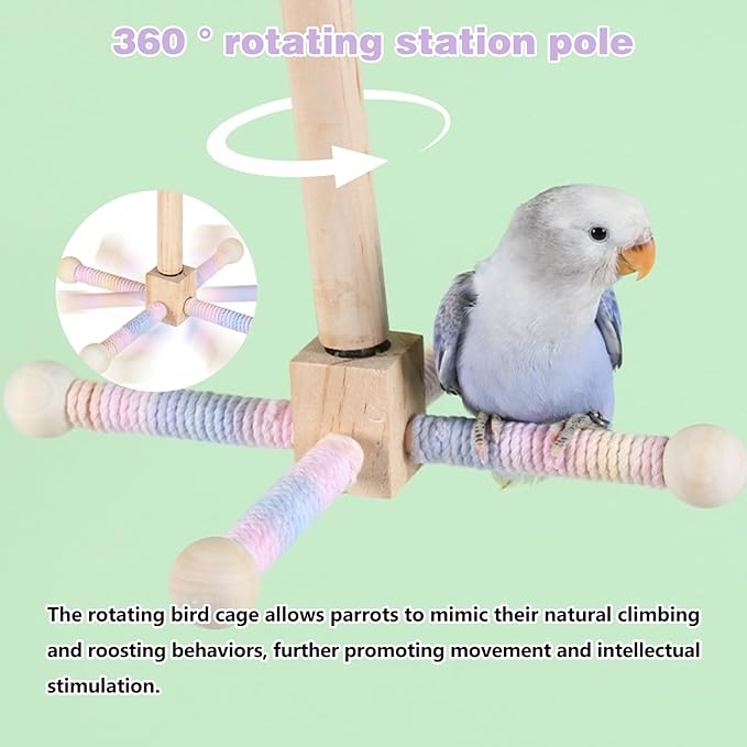 Wooden Perches for Bird Cages -360° Rotating Interactive Bird Perches for Cage，Suitable for Small and Medium-Sized Birds，Conure Budgies Cockatiels Lovebird Mynah Finches