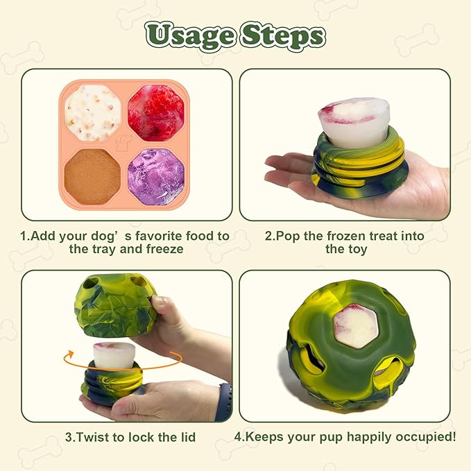 5-in-1 Dog Enrichment Toy  Bite & Brush Freeze Ball, Dog Toys, Interactive Chew Toy for Large Aggressive Chewers (25-85 lbs), Freezable Bone for Dogs, Homemade Treat Dispenser (Green, Large)