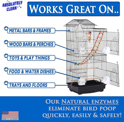 Absolutely Clean Amazing Bird Cage Cleaner and Deodorizer - Just Spray/Wipe - Safely & Easily Removes Bird Messes Quickly and Easily - Made in The US - Fragrance Free - 128oz Gallon