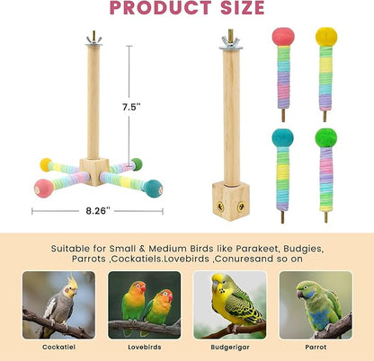 Upgraded Parrot Perch Toy,Rotating Bird Perch Stand with Chew Ball Toy for Small&Medium Birds,Bird Cage Accessories for Parakeets Cockatiels Lovebirds Conures Finches Budgies