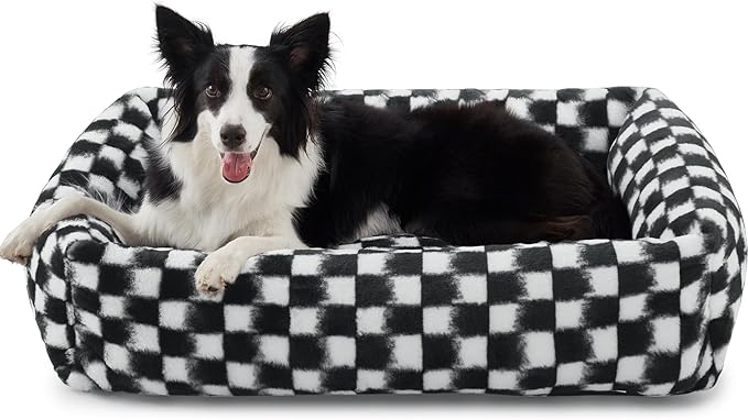 JOEJOY Dog Bed Medium Size Dog, Rectangle Washable Orthopedic Corduroy Fleece Pet Bed with Removable Zipper Cover, Cute Soft Calming Puppy Bed with Non Skid Bottom