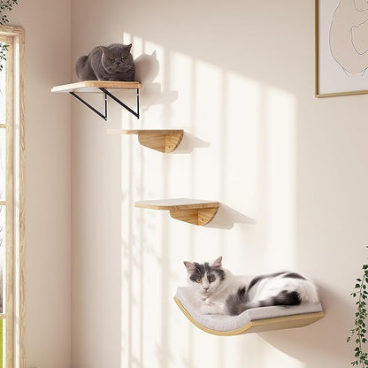 Cat Window Perches, Curved Cat Wall Sisal Mat Bed and 2 Floating Wall Steps, Wall Mounted Climbing Shelves for Sleeping, Playing, and Lounging