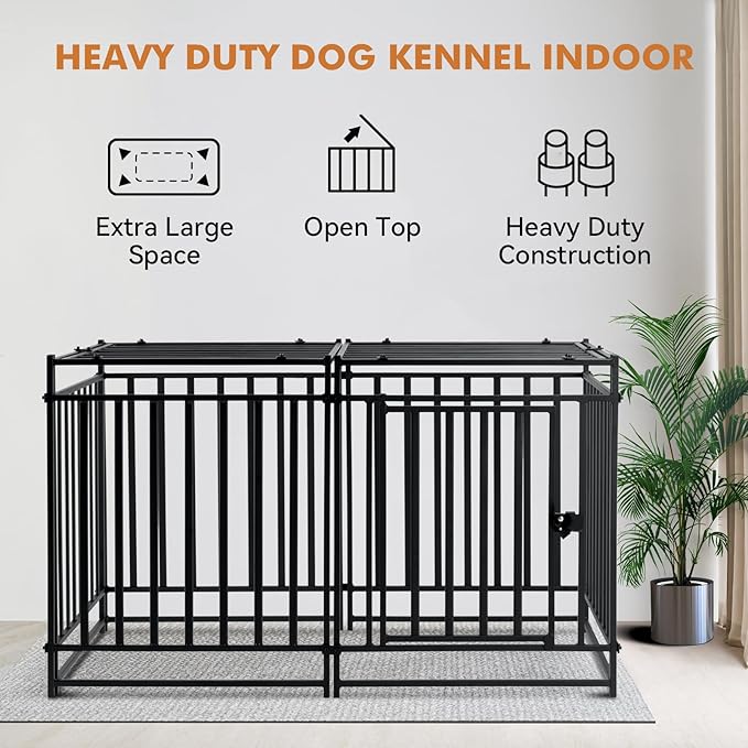 40 inch Large Dog Crate Indoor,Steel Tube Heavy Duty Dog Crate,Dog Playpen with Top,Dog Cage Kennel Indoor Outdoor,Upgraded Door Lock/Oval Tube Insertion Welded/Panel Connection Methods