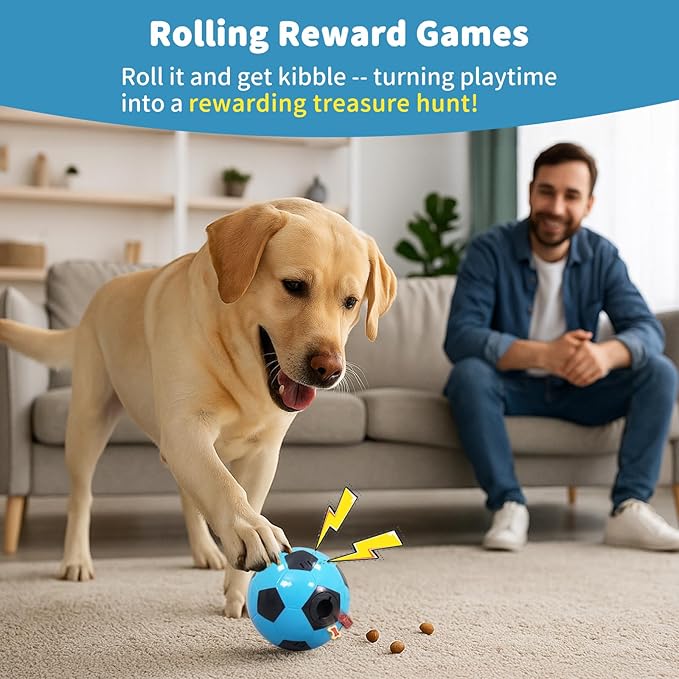 Interactive Dog Toys Treat Dispensers - Giggle Squeaky Dog Soccer Ball Rewards Puzzle to Keep Them Busy, Mental Stimulation Enrichment Food Dispensing for Small Medium Large Breeds, Blue