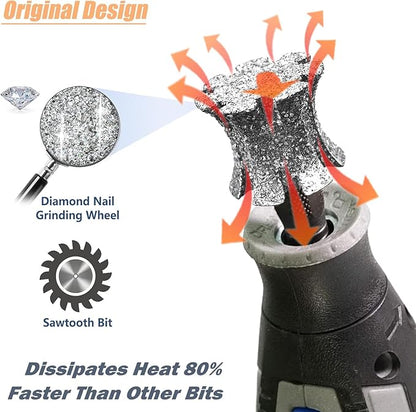 Faster Cooling Dog Nail Grinder Bit Sawtooth Head, Anti-Clogging Diamond Pet Nail Grinding Tip for 1/8" Dremel Rotary Tools & Many Brands for Small Medium Large & Anxious Dogs - SuperC 80#