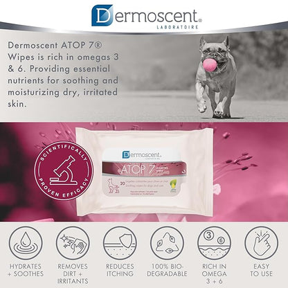Dermoscent ATOP 7 Wipes for Dogs and Cats | Soothing Cleansing Care for Sensitive Skin | Travel-Friendly