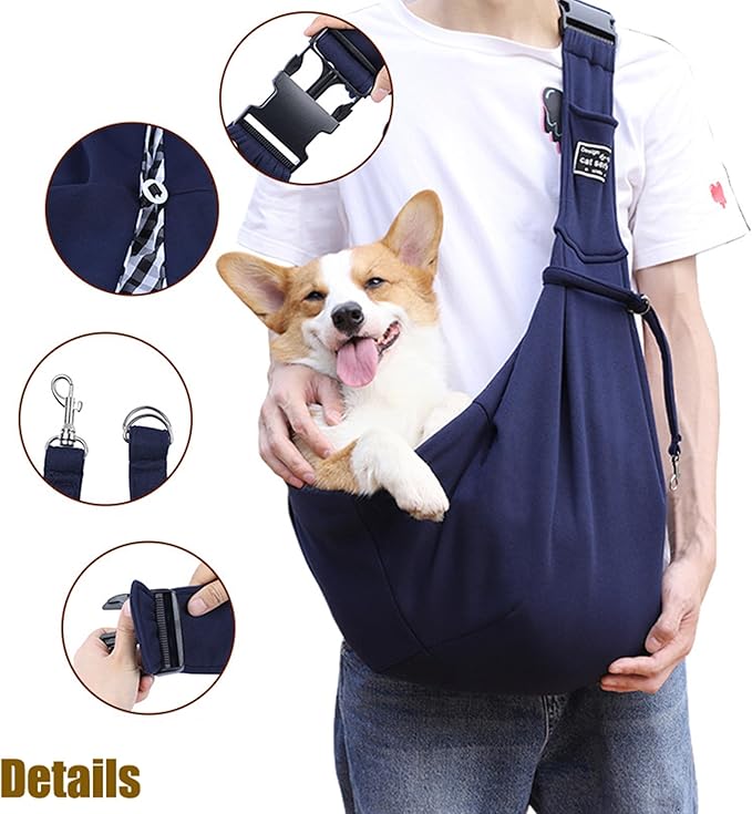 Dog Slings for Small Dogs,Adjustable Puppy Cat Sling Mesh Hands Free Chest Bag Escape Proof for Small Pet 10lbs Daily Walk,Outdoor Activity (Blue)