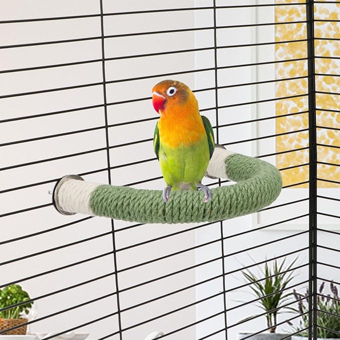 Hypeety Bird Perches Parrot U Shape Natural Wood Hemp Rope Stand Perch Bird Stick Paw Grinding Perch Birdcage Accessories Perch Standing Toy for Budgies Parakeet Cockatiel Conures