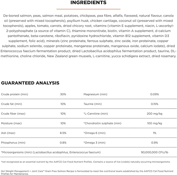 Go! Solutions Weight Management + Joint Care, Grain-Free Dry Cat Food, Salmon Recipe, 12 lb Bag