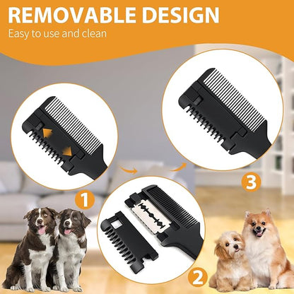 2-in-1 Pet Grooming Comb for Dogs and Cats - 2 Combs with 20 Extra Blades for Trimming and Grooming