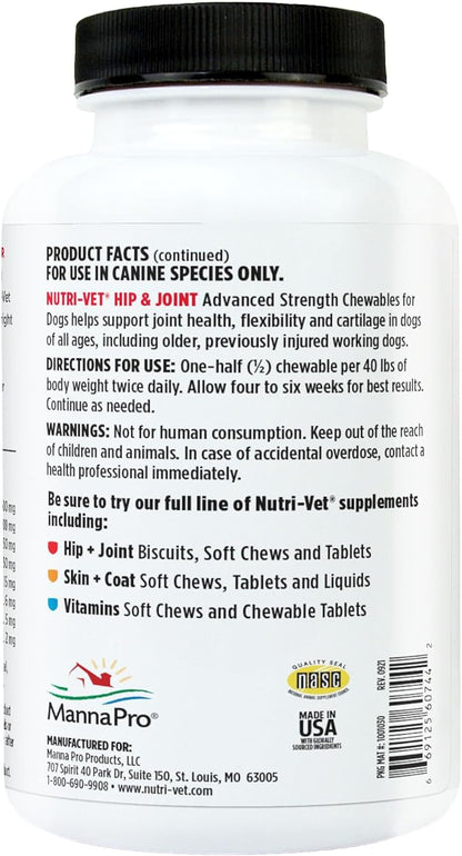 Nutri-Vet Advanced Strength Hip & Joint Supplement for Dogs, Puppy Supplements, Dog Joint Supplement, Contains 500mg of Glucosamine, 400mg of Chondroitin, 50mg of MSM, Puppy Essentials, 300 Tablets