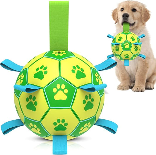 QDAN Dog Toys Soccer Ball, Interactive Dog Toys for Tug of War, Dog Tug Toy, Dog Water Toy, Durable Dog Balls for Small & Medium Dogs-Green&Yellow(6 inch)