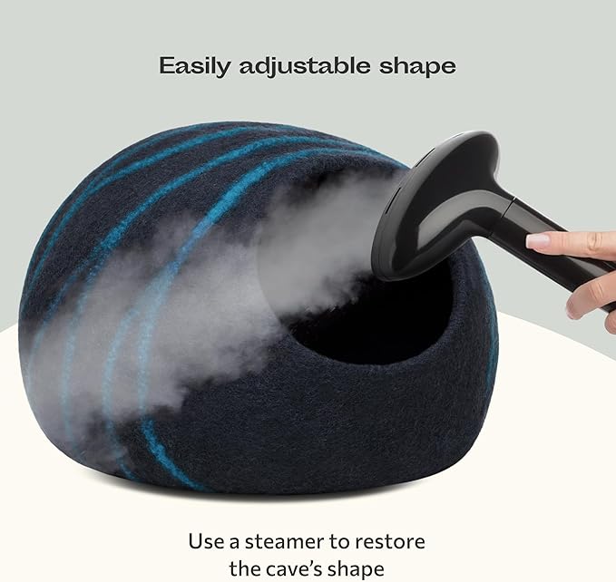 MEOWFIA Cat Cave  Premium Felt Cat Bed for Indoor Cats, Handmade 100% Merino Wool (Large, Black Aqua)