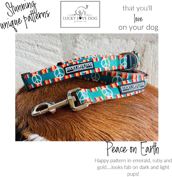 Lucky Love Dog Collar, Beautiful & Vivid Pattern X-Small Boy Dog Collars, Easy On & Off Clasp Accessory, Peace On Earth, Extra Small