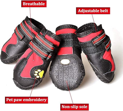 CovertSafe& Dog Boots for Dogs Non-Slip, Waterproof Dog Booties for Outdoor, Dog Shoes for Medium to Large Dogs 4Pcs with Rugged Sole Black-Red