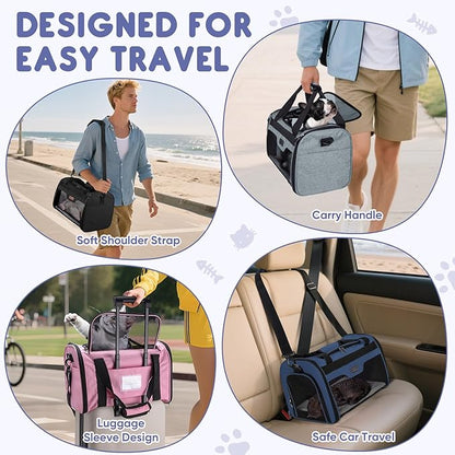 BALEINE Cat Carrier, Puppy Dog Carrier for Small Medium Pets Up to 22 Lbs, Soft-Sided Dog Travel Bag with Safety Zippers, Collapsible Pet Carrying Case (Black, XL, 19"x12"x12")